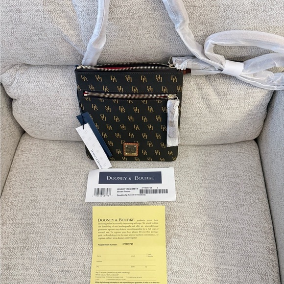 Dooney & Bourke Brown Tmoro Double Zip Tassel Crossbody - Picture 2 of 4